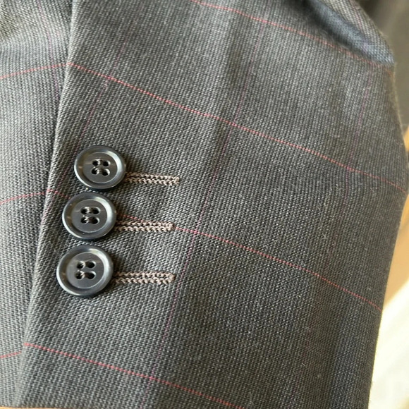 Givenchy Men Wool Blend Double Breasted Blazer Charcoal/ Red Window Pane Sz.44 - Picture 4 of 10